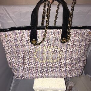 🤑Demure Tweed Tote / laptop bag/ carryall with Pearl accent